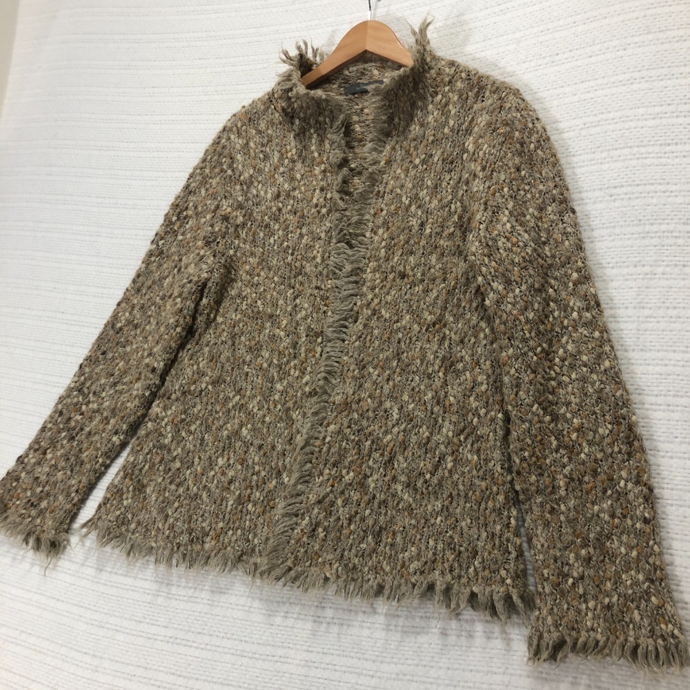 Liz Claiborne Fringe Cardigan Sweater Knit‎ Open Front Brown Neutral Size M